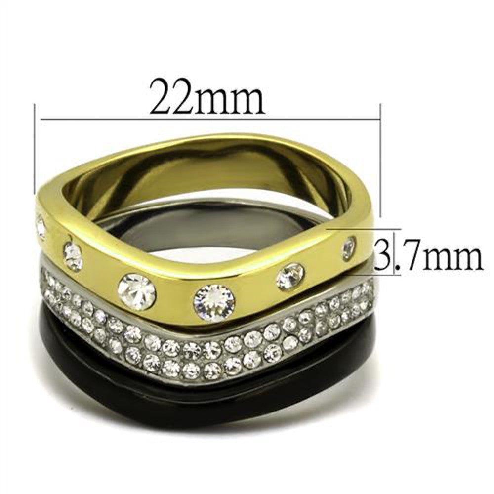 ARTK2299 Stainless Steel Silver Black & Gold Ion Plated Crystal Fashion Ring Women's 5-10